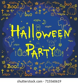 Halloween party, hand drawn cartoon background, vector illustration 