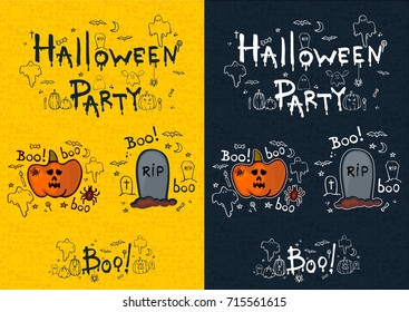 Halloween party, hand drawn cartoon sets, vector illustration