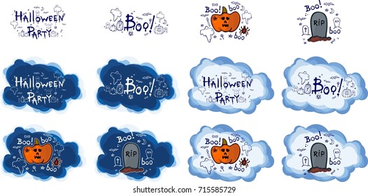 Halloween party, hand drawn cartoon sets, vector illustration 
