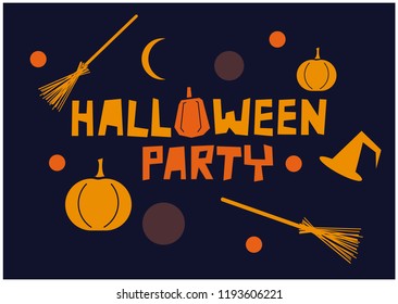 HALLOWEEN PARTY - hand drawn creative lettering with traditional symbols. Vector illustration for banners, notebooks, stickers, postcards,  invitations or greeting cards and flyers.