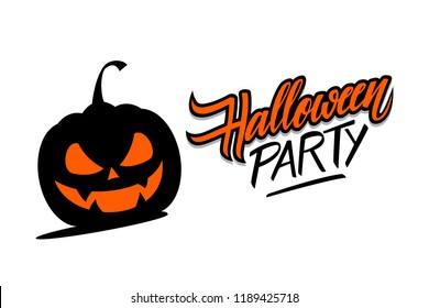 Halloween Party hand drawn lettering with scary pumpkin. Creative elements for holiday greetings, party invitations. Vector illustration.