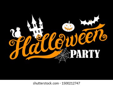 Halloween party. Hand drawn lettering and illustration. Vector illustration. Best banner for Halloween party