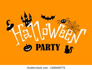 Halloween party. Hand drawn lettering and illustration. Vector illustration. Best banner for Halloween party