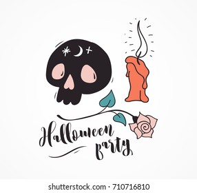 Halloween party, hand drawn modern cards, illustrations collection