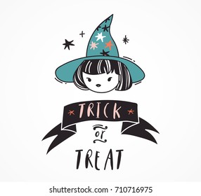 Halloween party, hand drawn modern cards, illustrations collection