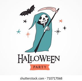 Halloween party, hand drawn modern cards, illustrations collection