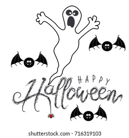 Halloween party, hand drawn modern cards, illustrations collection