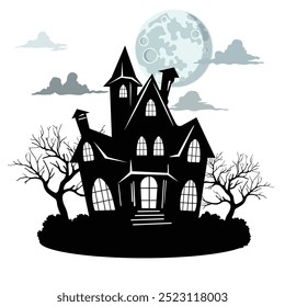 Halloween party haunted house vector illustration in flat style. Halloween haunted house front vector illustration on isolated white background. Halloween Haunted House