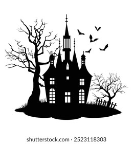 Halloween party haunted house vector illustration in flat style. Halloween haunted house front vector illustration on isolated white background. Halloween Haunted House