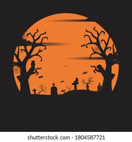 Halloween party. Holiday night background. Silhouette concept. Vector illustration flat