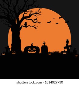 Halloween party. Holiday poster template background. Silhouette concept vector. Illutration flat design