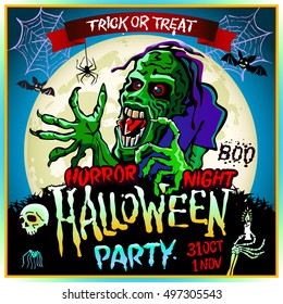 Halloween Party horror night Design template with zombie and place for text. art