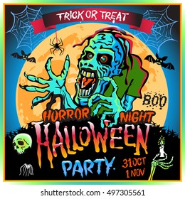 Halloween Party horror night Design template with zombie and place for text. art