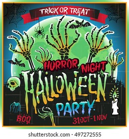 Halloween party horror night poster design template. Vector illustration. art