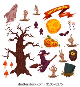 Halloween party icon set. Vector illustration. Holiday