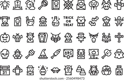 Halloween party icons High-Quality Vector Icons Collection with Editable Stroke. Ideal for Professional and Creative Projects.