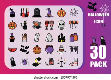 Halloween party icons set,color outline symbol, Vector and illustration