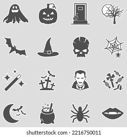 Halloween Party Icons. Sticker Design. Vector Illustration.