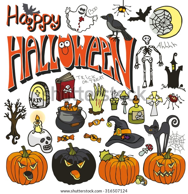 Halloween Party Iconsdoodle Hand Drawing Witch Stock Vector (Royalty