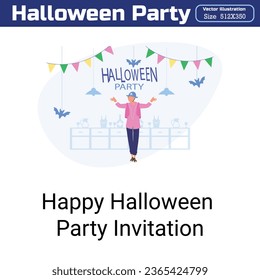 Halloween Party Illustration 20 unique concepts flat design vector illustration concepts.  Scary collection with jack-o-lantern, spider, ghost, skull, bats, witch, vampire. Autumn holiday flat style d