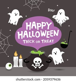 Halloween party illustration. Children in Halloween costumes.