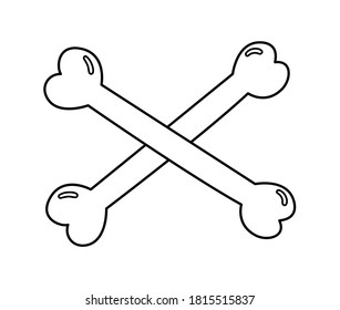 Halloween party illustration with crossbones. Vector black and white crossed bones.  Scary design for Autumn Samhain party. All saints day coloring page.
