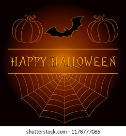 Halloween party illustration horror background. Pumpkin, bat, spider torn web illustrations