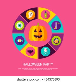 Halloween Party Infographic Concept. Vector Illustration of Trick or Treat Infographics Circle with Circle Icons.