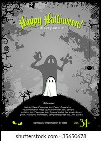 halloween party invitation or background with cute little ghost