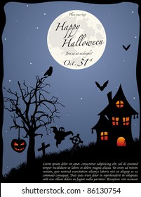 Halloween party invitation background with full moon. Vector