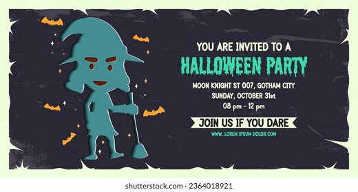 Halloween party invitation banner background in paper cut style.