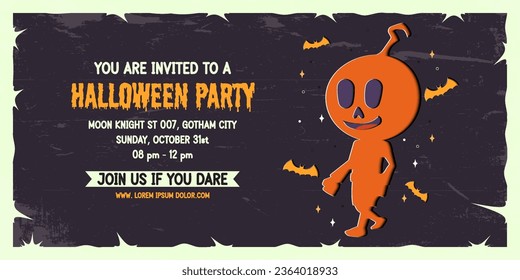 Halloween party invitation banner background in paper cut style.