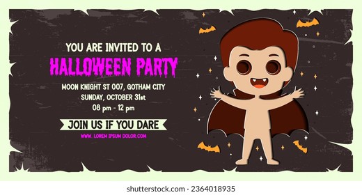 Halloween party invitation banner background in paper cut style.