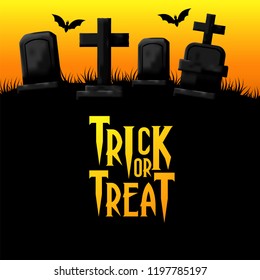 Halloween party invitation banner poster with illustration of graveyard