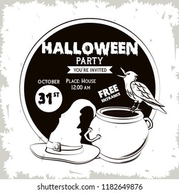 Halloween party invitation card in black and white