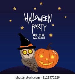 Halloween Party Invitation Halloween Owl with Hat Collection Halloween Invitation 