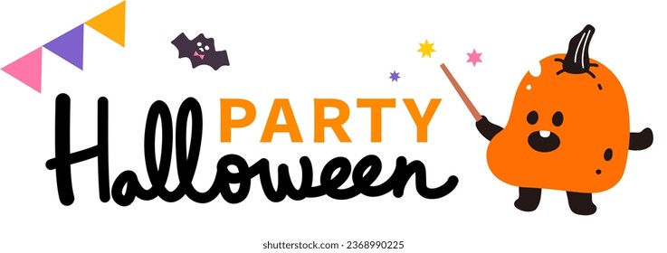 Halloween party invitation card cute cartoon character illustration. pumpkin bat magic poster sale template banner