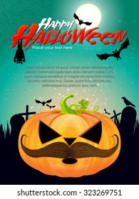 Halloween Party invitation card design
with mustache pumpkin 