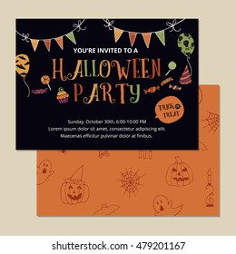 Halloween Party Invitation Card Design Template Front and Back