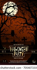Halloween party invitation card design. Template for your design works. Vector illustration.