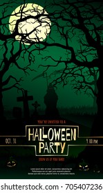 Halloween party invitation card design. Template for your design works. Vector illustration.