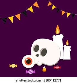 Halloween party invitation card with funny skull. Vector Illustration