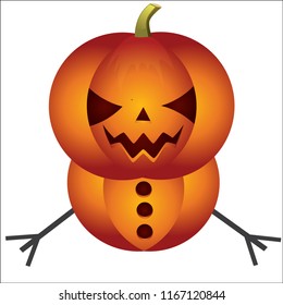 Halloween party invitation card for holidays. Pumpkin with cartoon character.
