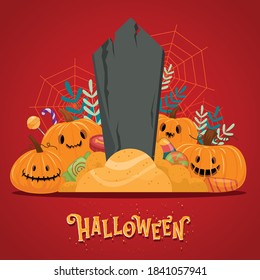 Halloween Party Invitation Card For Holidays, Pumpkin And Spider Web Background
