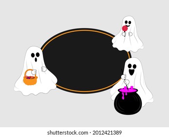  Halloween party invitation card whith cute ghosts.