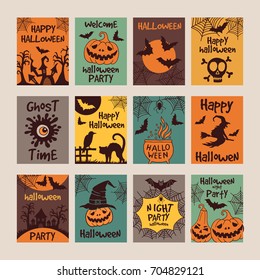 Halloween party invitation cards with different scary illustrations