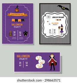 Halloween party invitation cards witch,vampire character vector. illustration EPS10.
