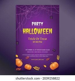 halloween party invitation, cobweb, pumpkin and autumn leaves combination. good for your background, invitation card,elements invitation and design need.