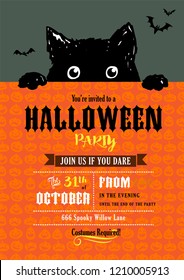 Halloween party invitation with cute little black cat