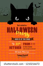 Halloween party invitation with cute little black cat